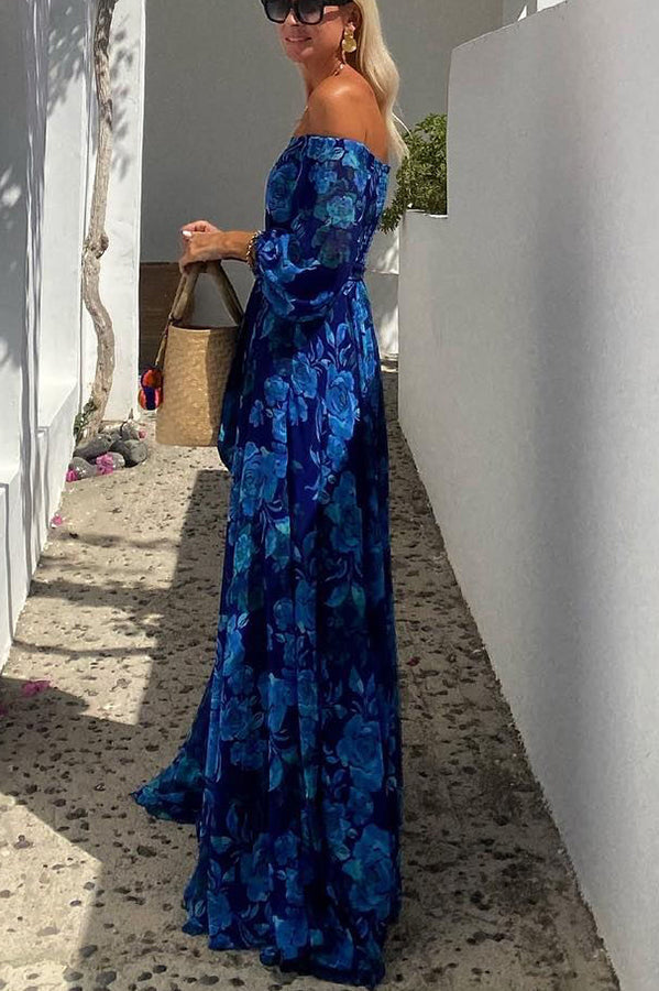 Blommig Off Shoulder Maxiklänning i Dagny-stil