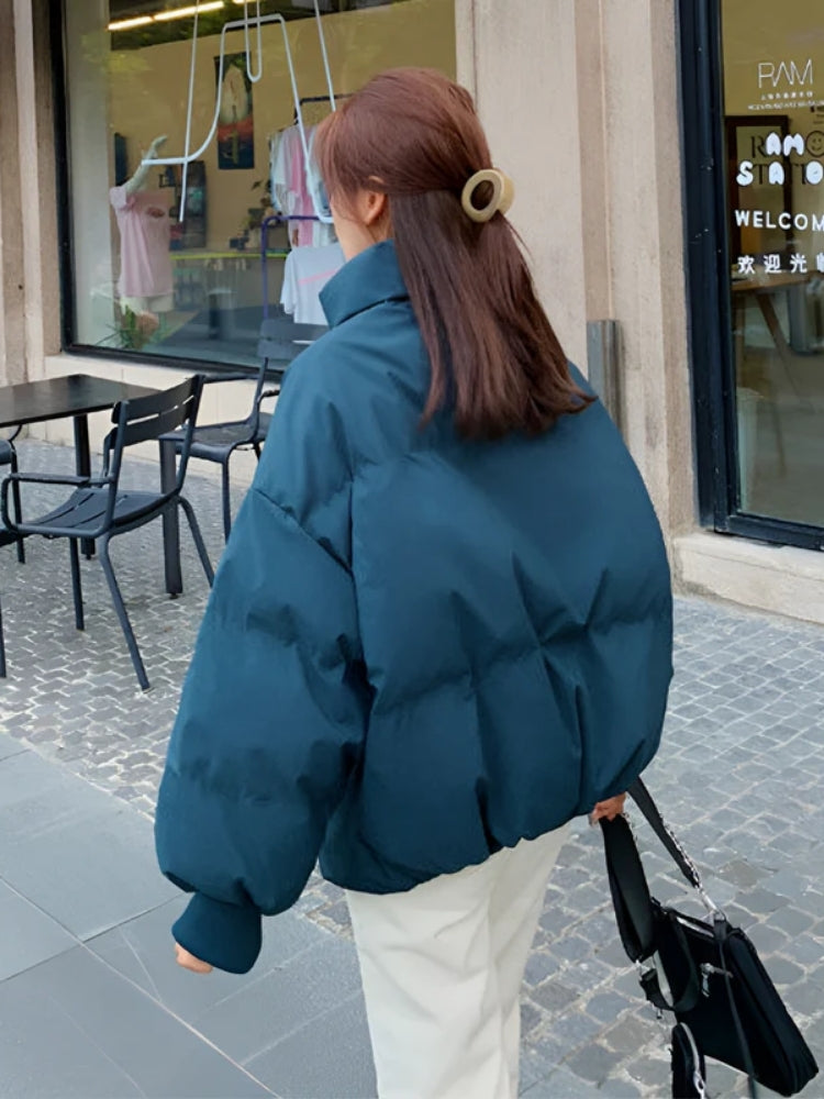 Quilted Puffer Jacket – Shiny Women's Winter Jacket with Collar