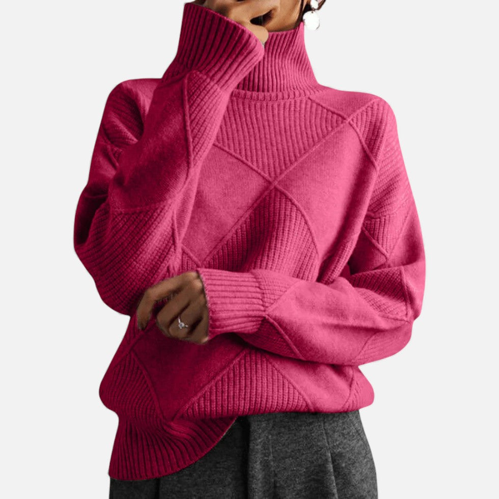 Blød dames højhalset sweater med struktureret strik