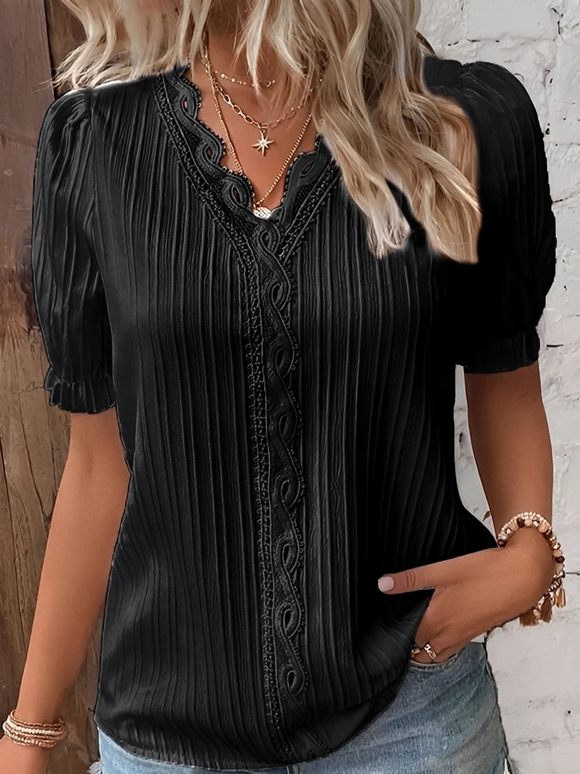 Astrid - Elegant Blus med V-ringning för Kvinnor