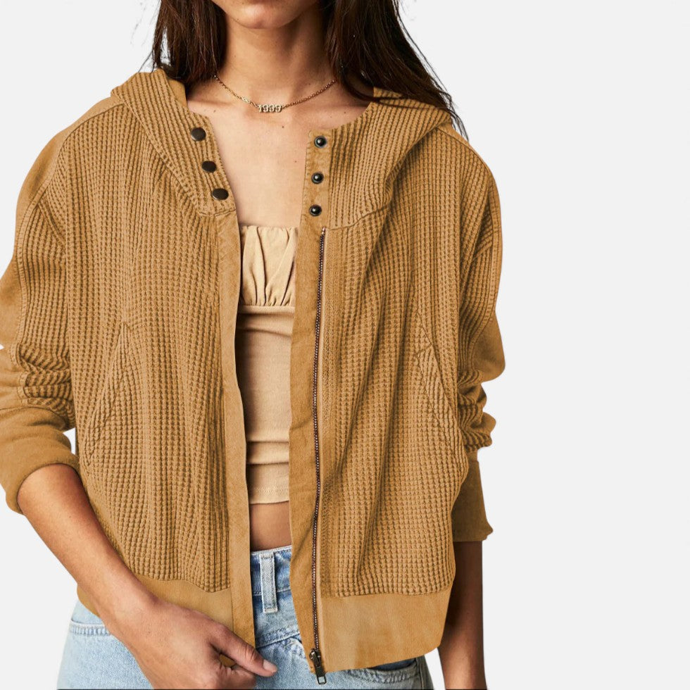 Dame vaffelstrikket hættetrøje