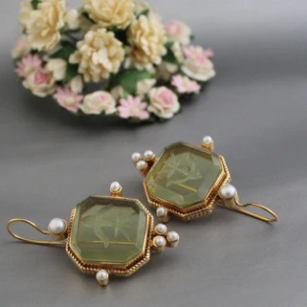 Vintage øreringe kvinder med facetteret glassten