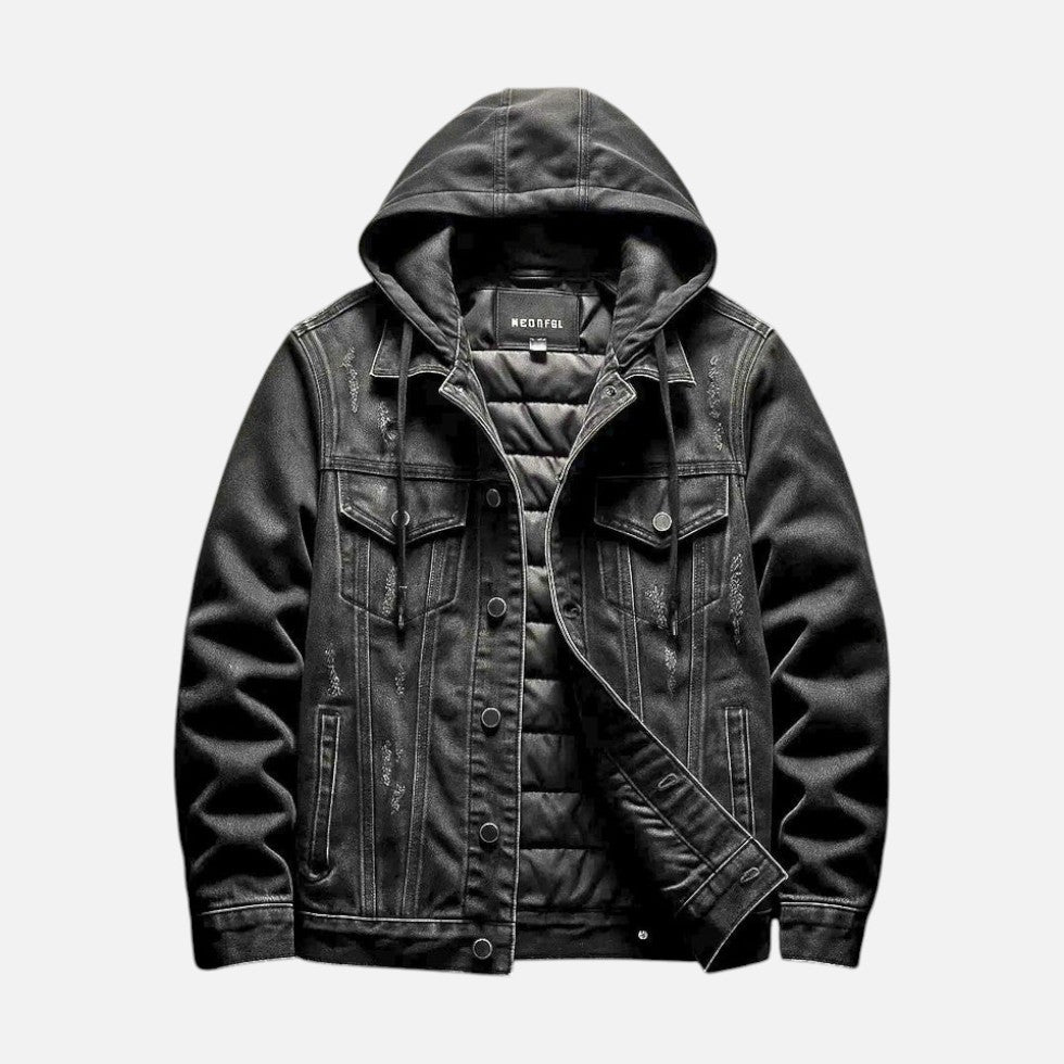 Denimjakke med hætte og aftagelig vest