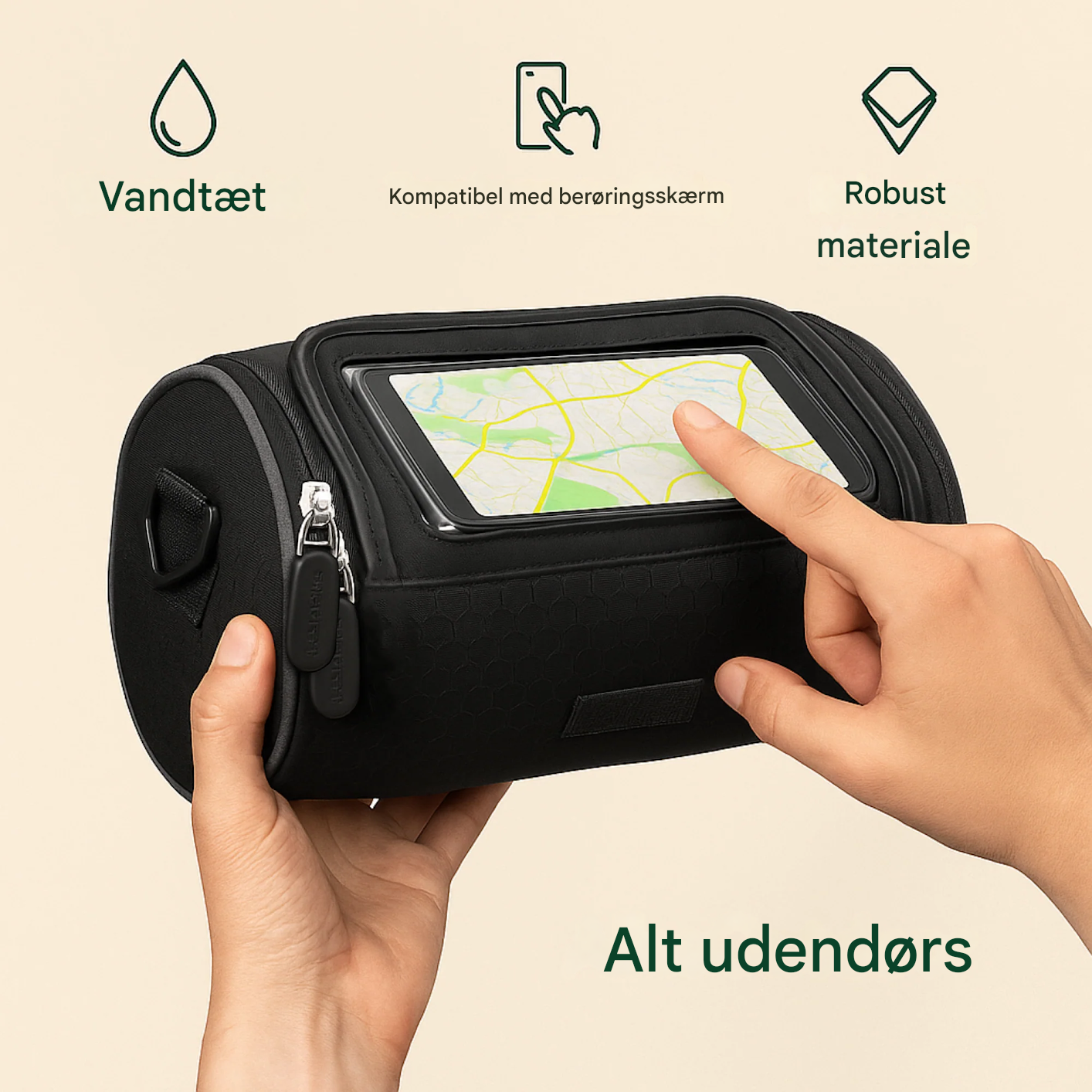 VarmNord – cykeltaske med lomme til mobil | Vandtæt touchscreen-nylon | Styre- & skuldertaske til pendlere & E-bike brugere