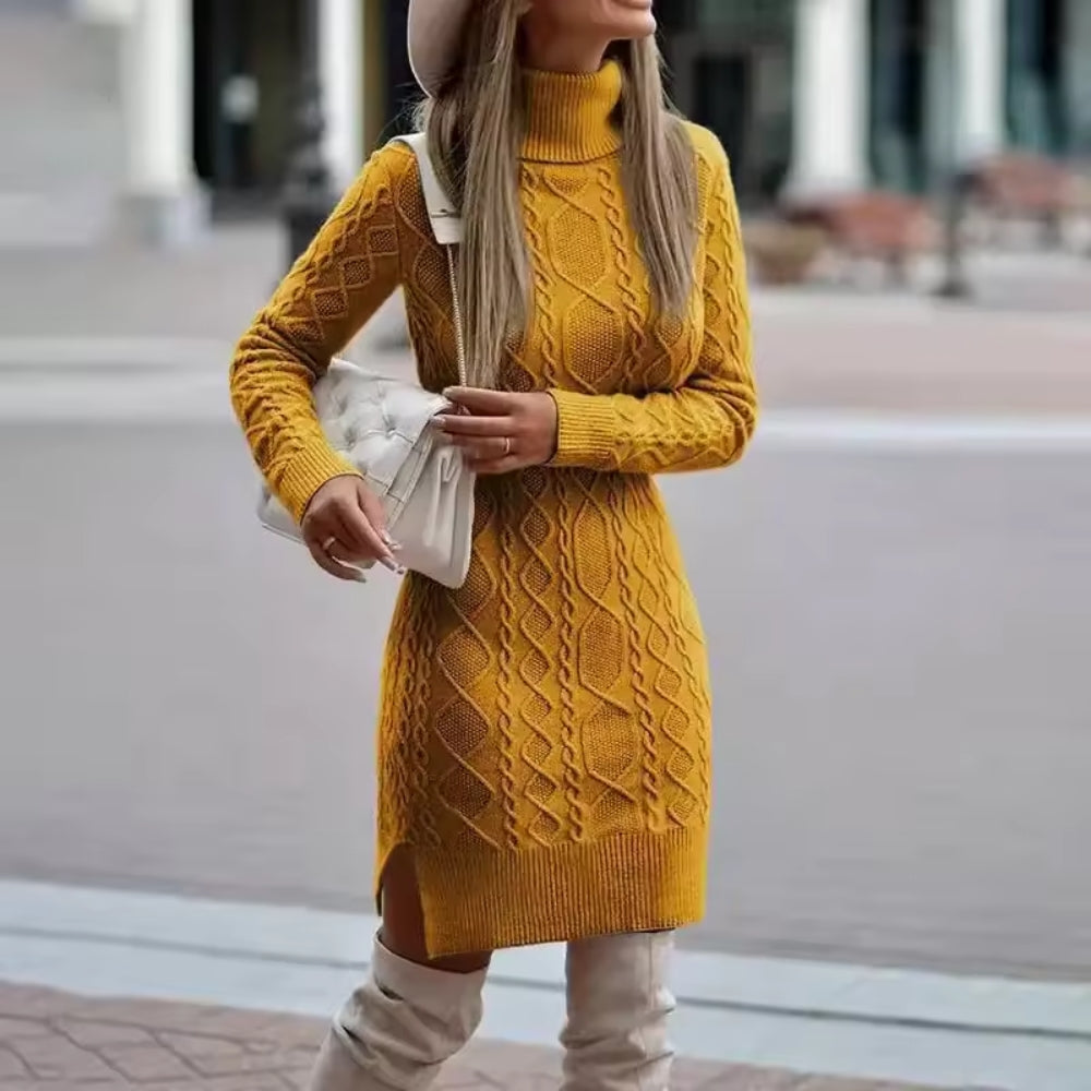 Krammende vinterstrik-mini-kjole - dag- og aftenoutfit