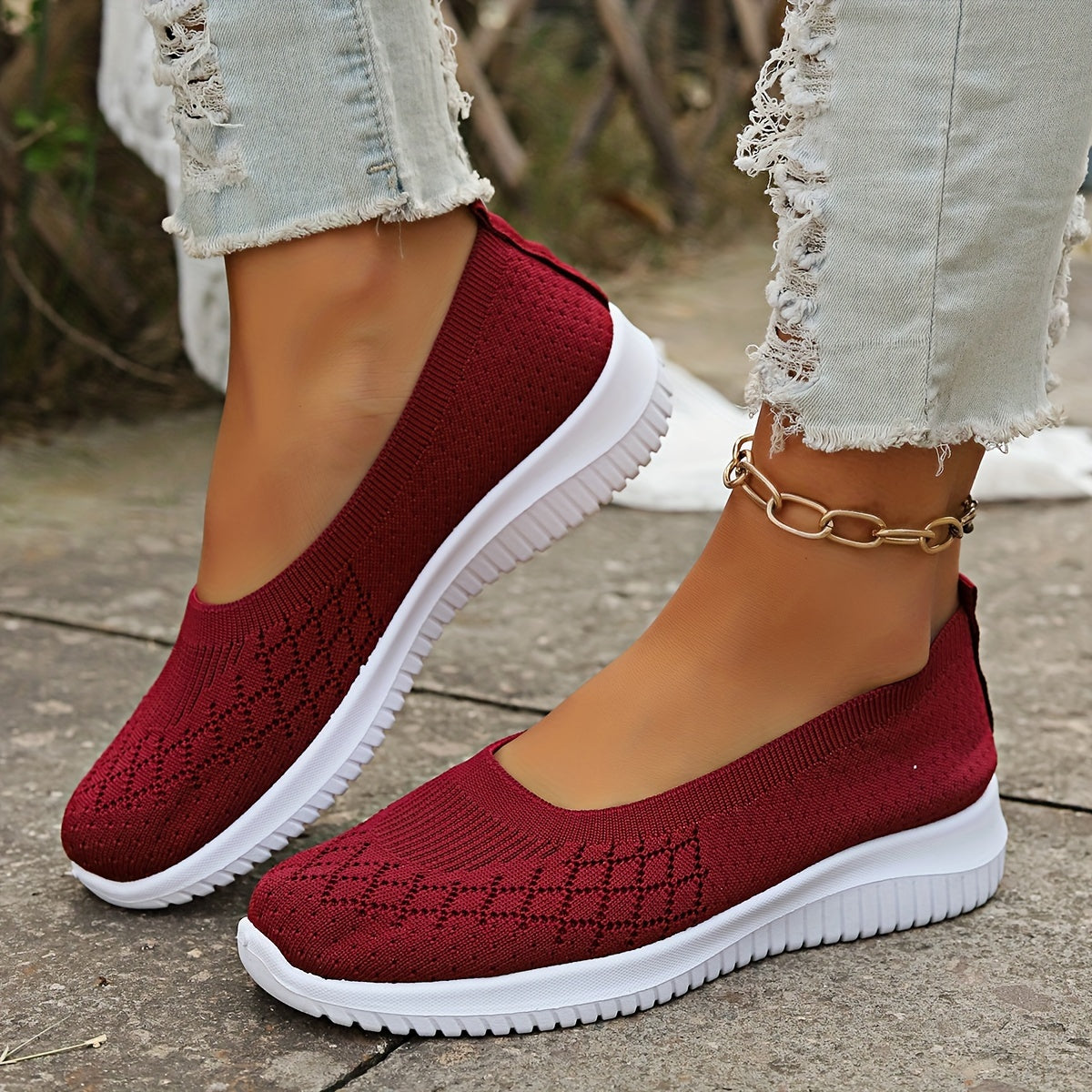Stickade Slip-On Skor för Dam - Elena Modell