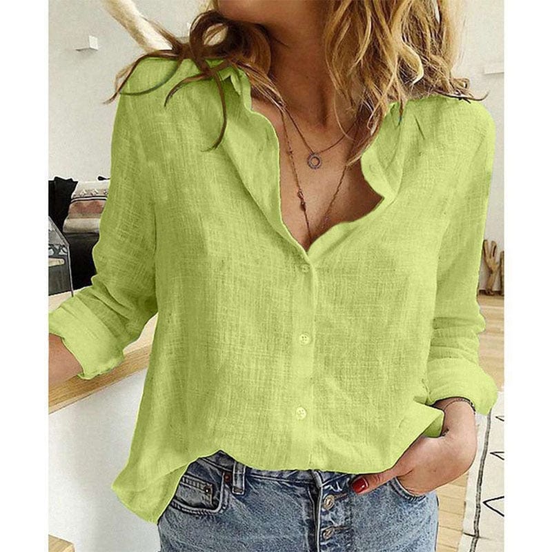 Elegant Bluse med V-Hals og Unikke Knapdetaljer