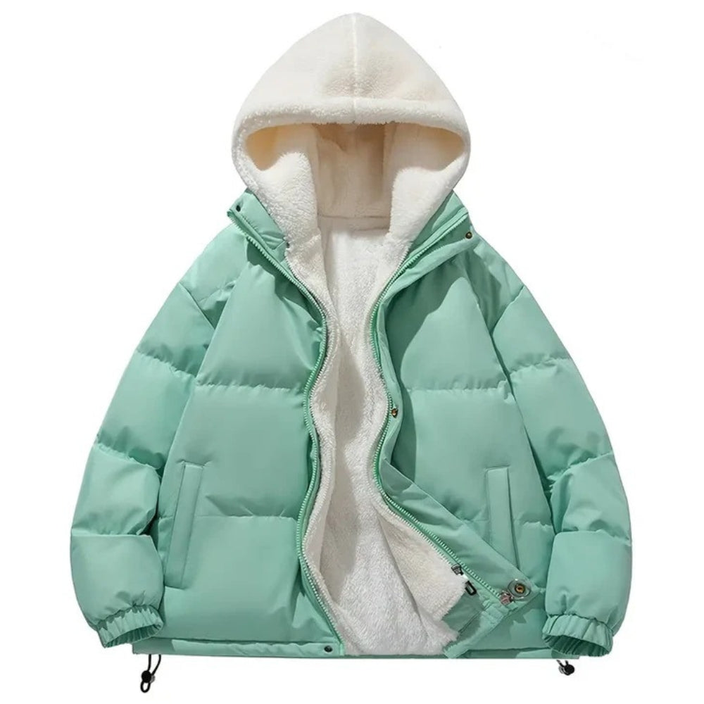 Varmende, skinnende puffer-vinterjakke til damer – med isolering og hætte