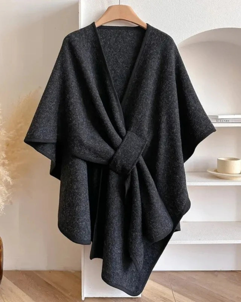 Vinterjakke Frakke Dame – Poncho-look med V-udskæring og bånd til vinteren