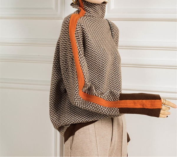Livia | Damen Exklusiv Herringbone Rullkragetröja
