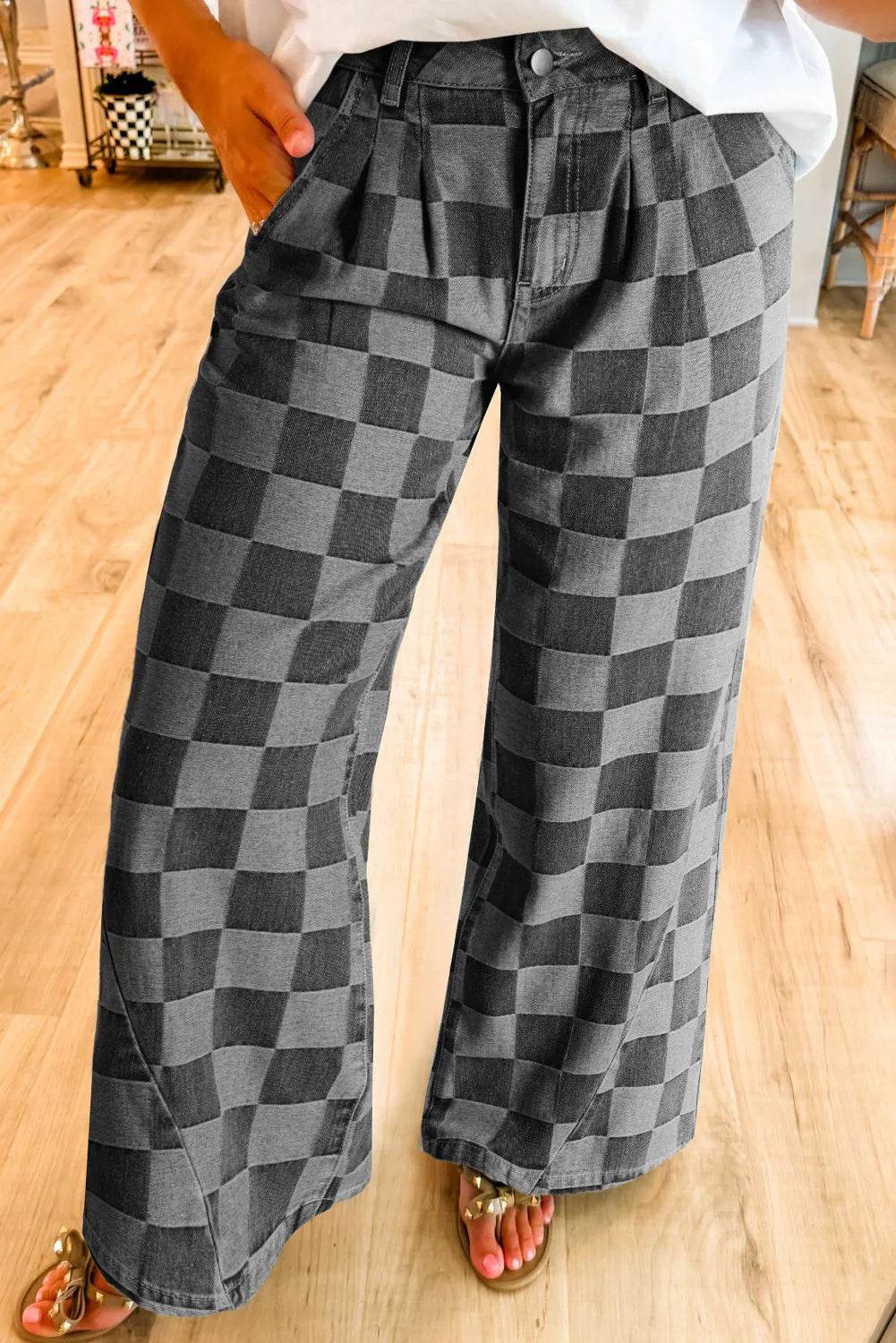 Klassiske Karo-Jeans med Løs Pasform og Praktiske Lommer