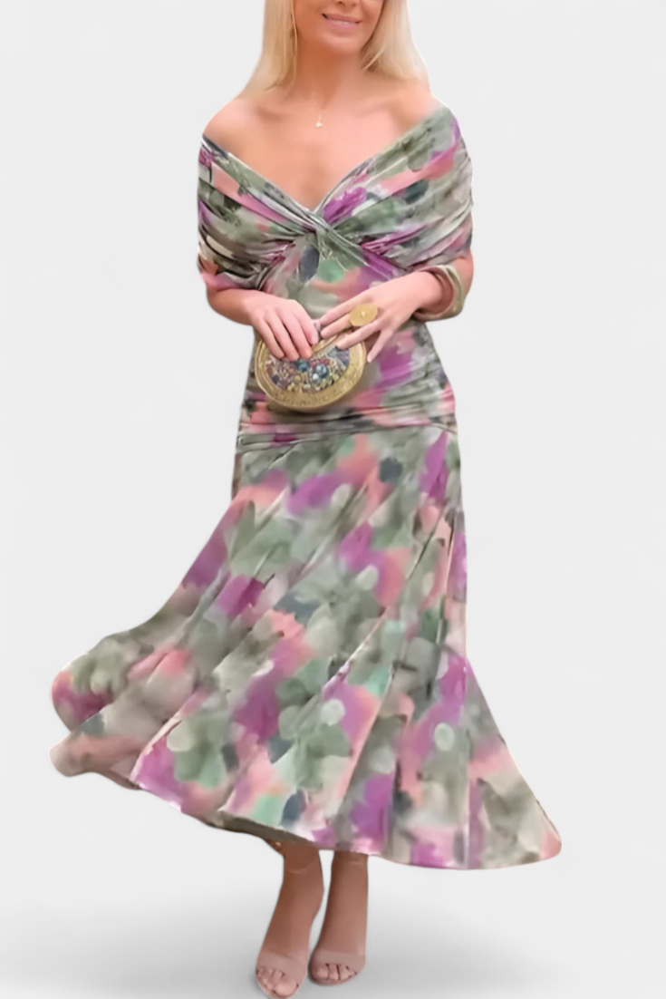 Sofia | Off-Shoulder Maxi Klänning med Elegant Drapering