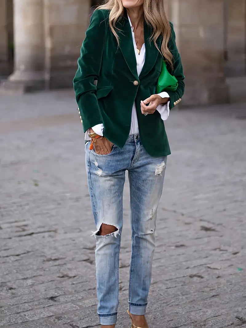 Smal passform för damer, enknäppt blazer i elegant stil