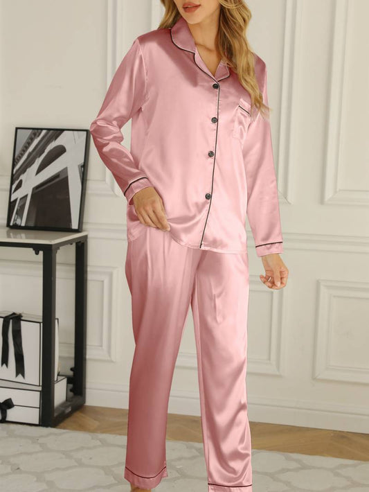 Satinpyjamas för dam, 2-delad set
