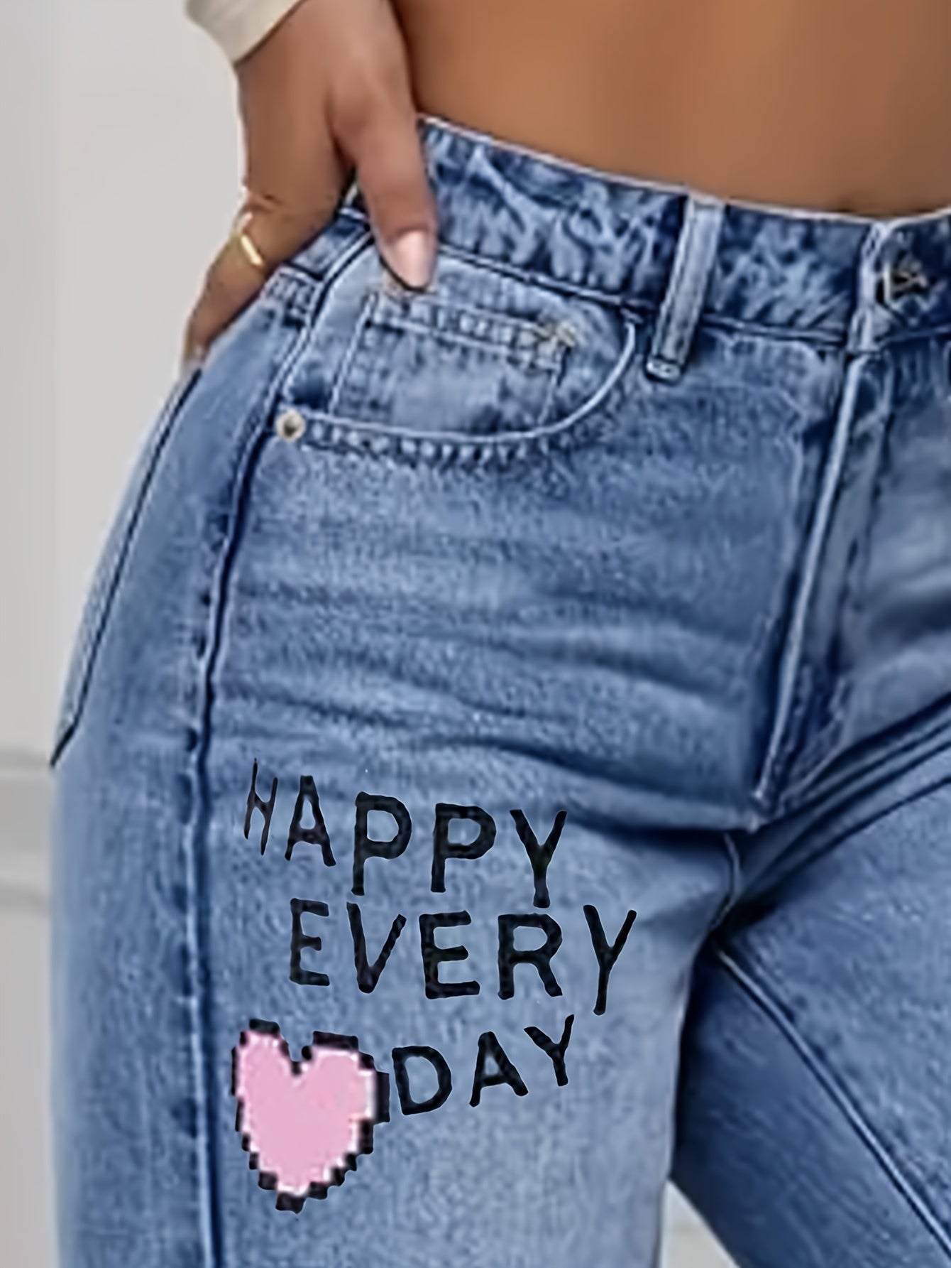 Moderne Kunstneriske Højtaljede Denim Bukser