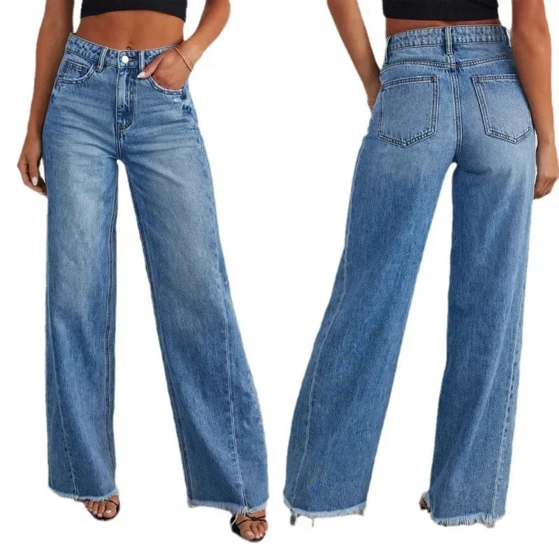 Moderne Løse Jeans med Fringing – Trendy og Elegant