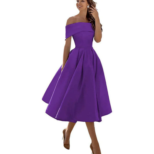 Elegant Off Shoulder Midiklänning i Inga Stil