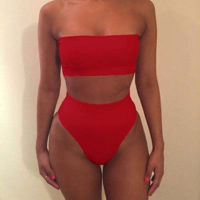 Bikini-set för kvinnor med hög skärning och figursytt mönster