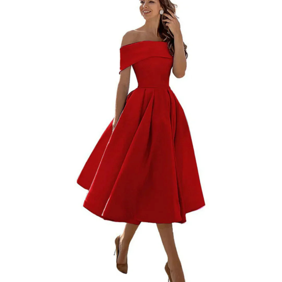 Elegant Off Shoulder Midiklänning i Inga Stil