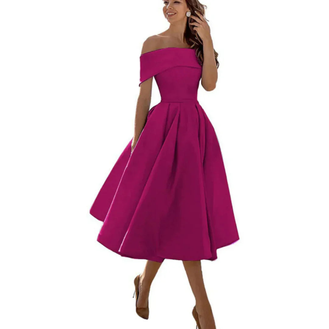 Elegant Off Shoulder Midiklänning i Inga Stil