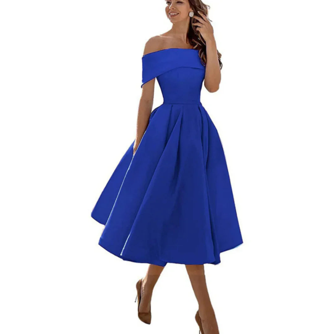Elegant Off Shoulder Midiklänning i Inga Stil