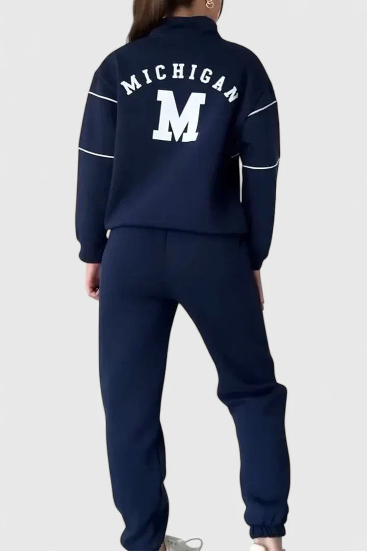 Dame Træningssæt med Halv Lynlås og Kontrastdetaljer