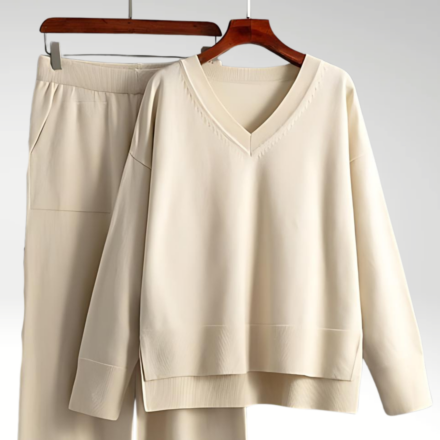 Elegant To-Delt Outfit med V-udskæring og Bukser – Ultimativ Stil