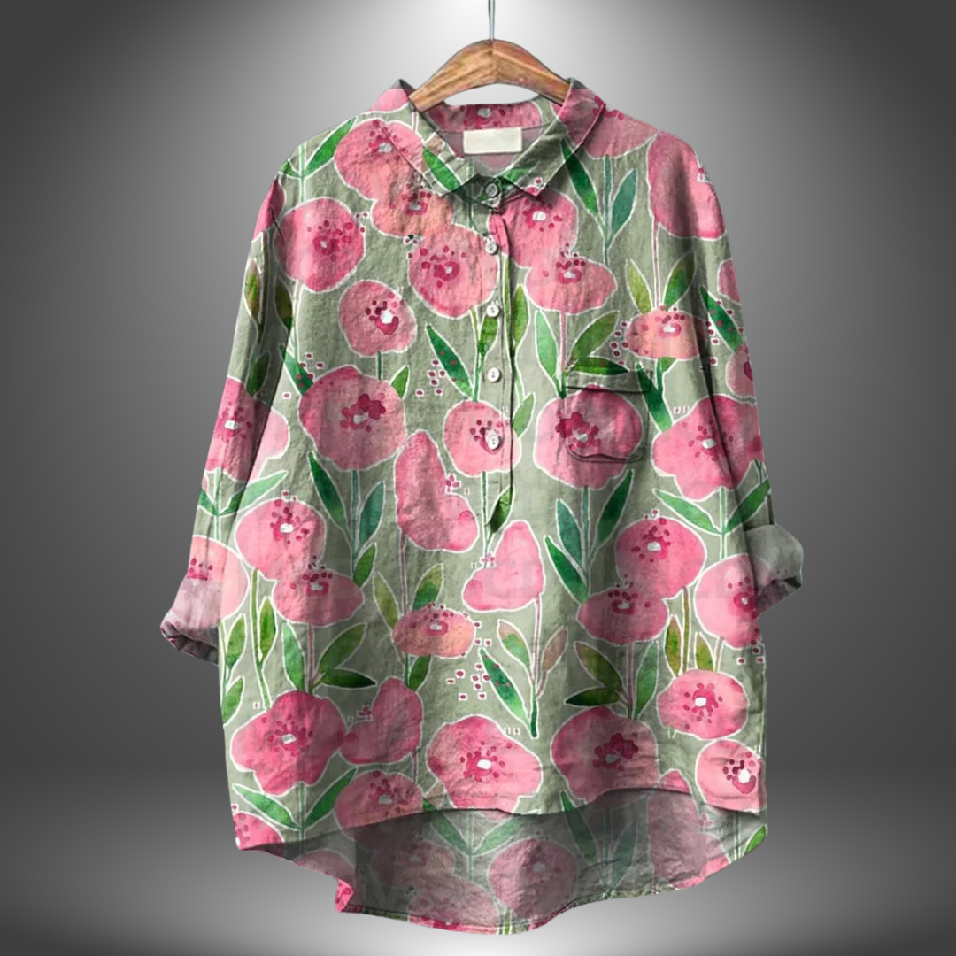 Blus för kvinnor med långärmar och blommönster