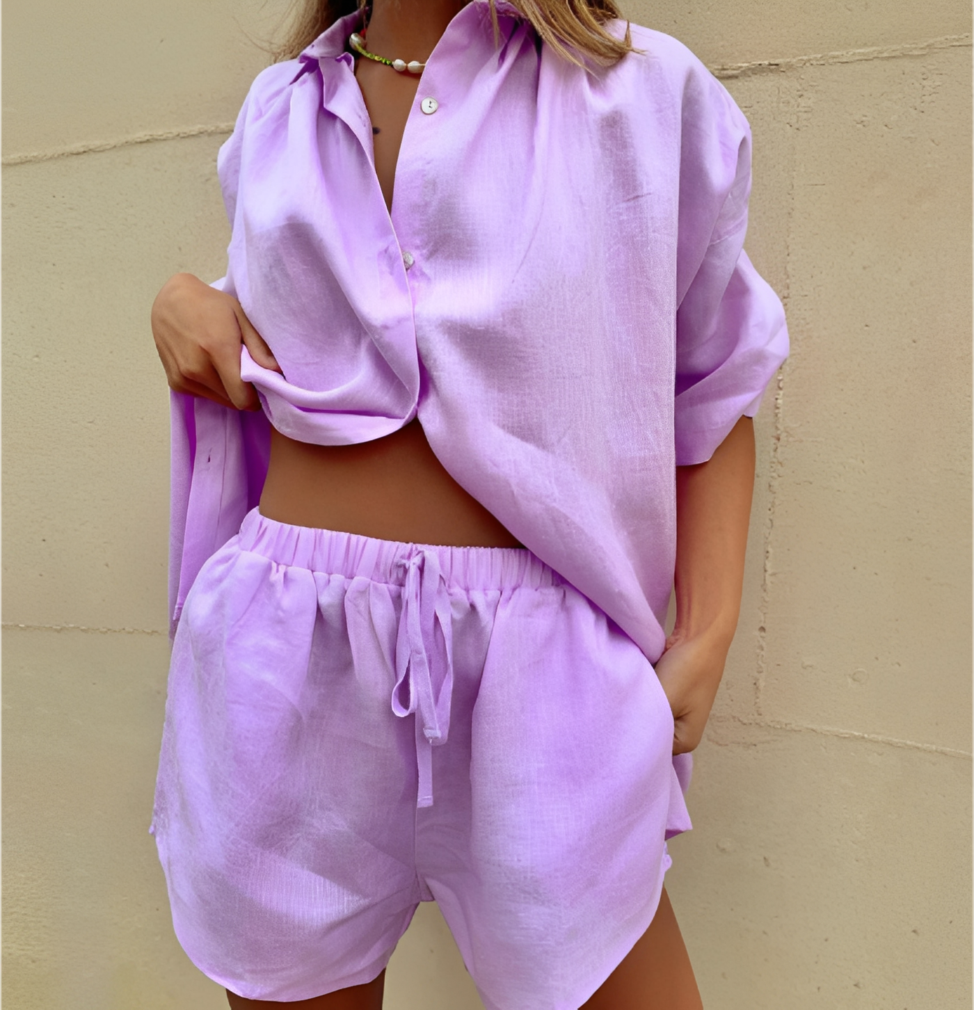 Sofia - Elegant Set med Löst Skjorta och Shorts för Kvinnor
