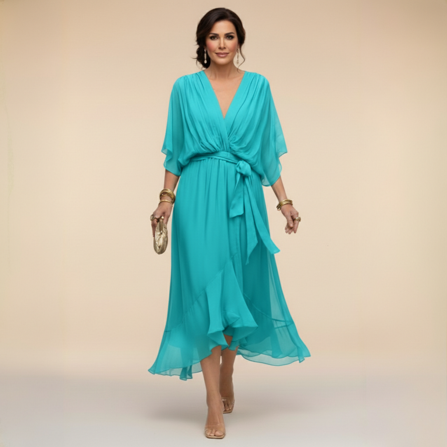 Elegant V-ringad Midiklänning i Josefin-stil