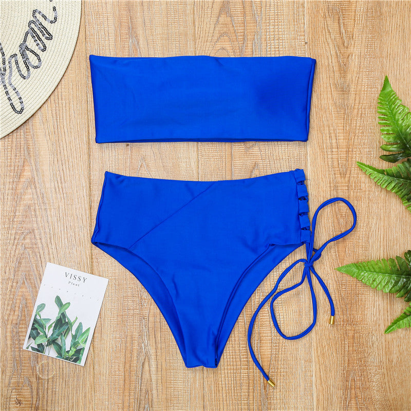 Elegant Bandeau-Bikini med Hög Midja för Stilmedvetna
