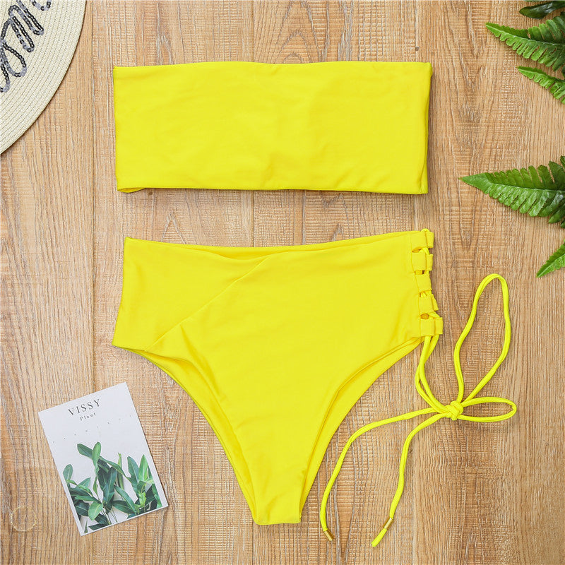 Elegant Bandeau-Bikini med Hög Midja för Stilmedvetna