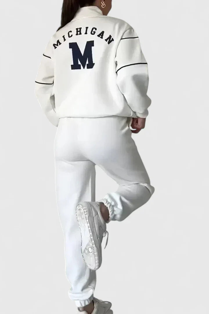 Dame Træningssæt med Halv Lynlås og Kontrastdetaljer