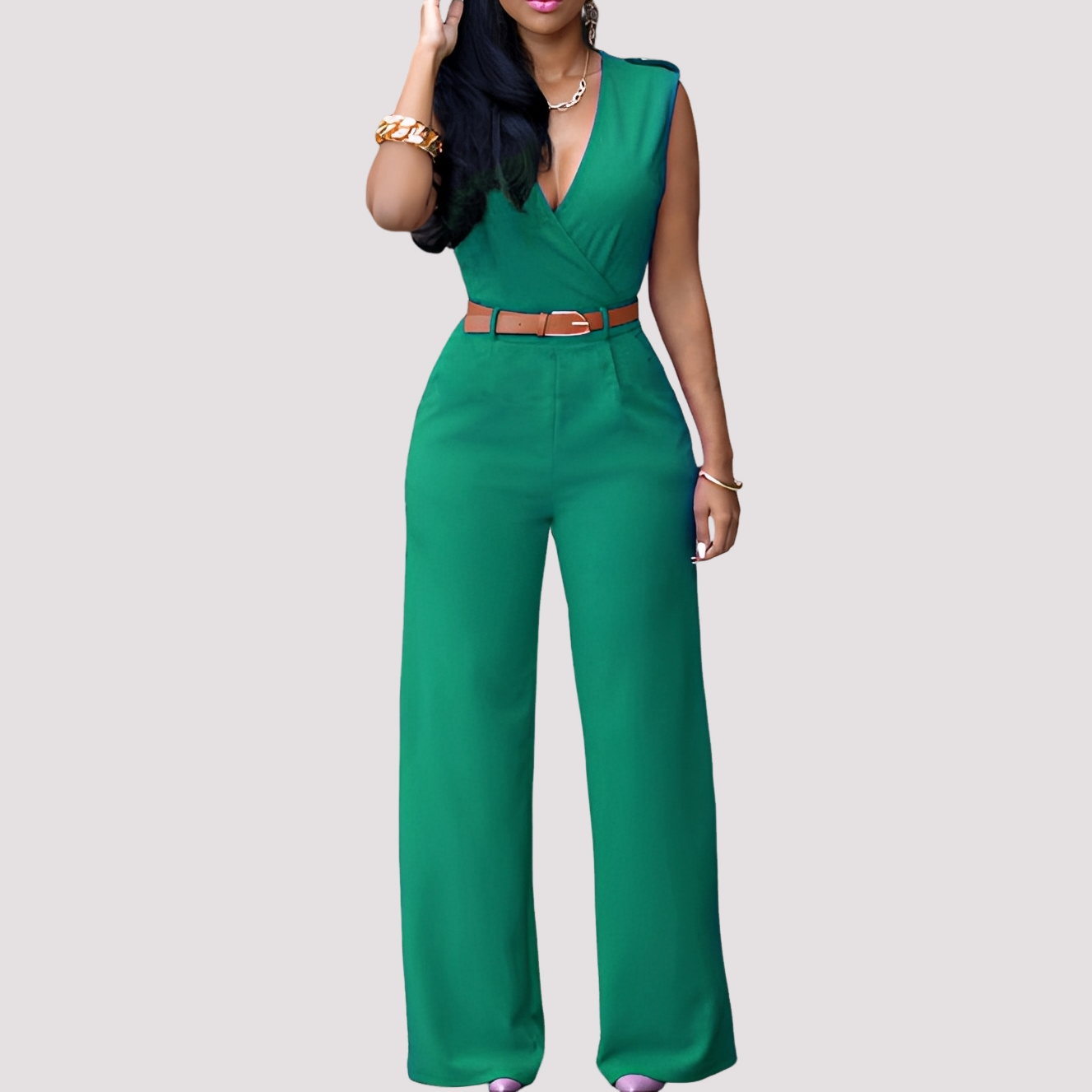 Sofia - Chic Jumpsuit med Betoning på Midjan för Damer