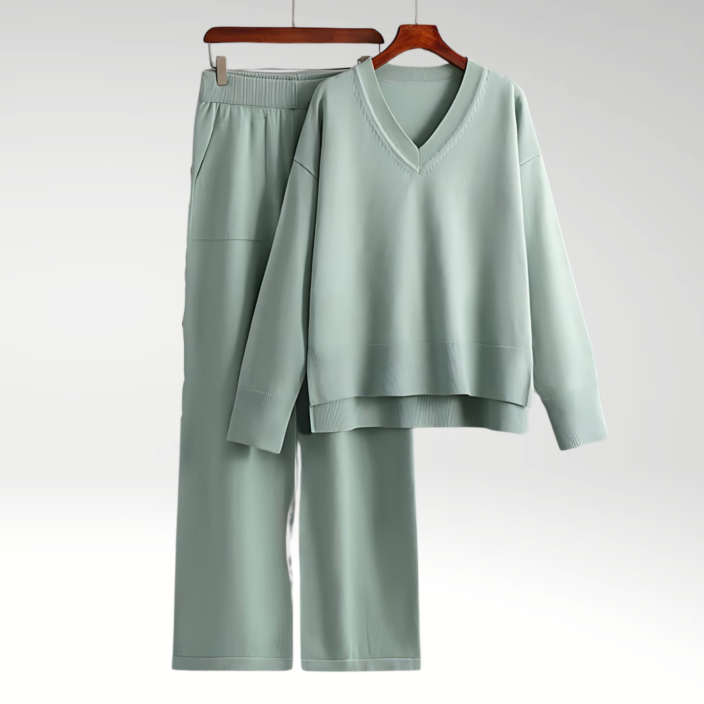 Elegant To-Delt Outfit med V-udskæring og Bukser – Ultimativ Stil