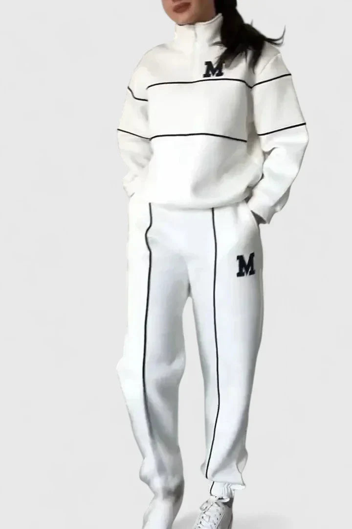 Dame Træningssæt med Halv Lynlås og Kontrastdetaljer