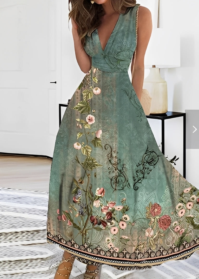 Floralis - Elegant Maxiklänning med Blommotiv för Kvinna
