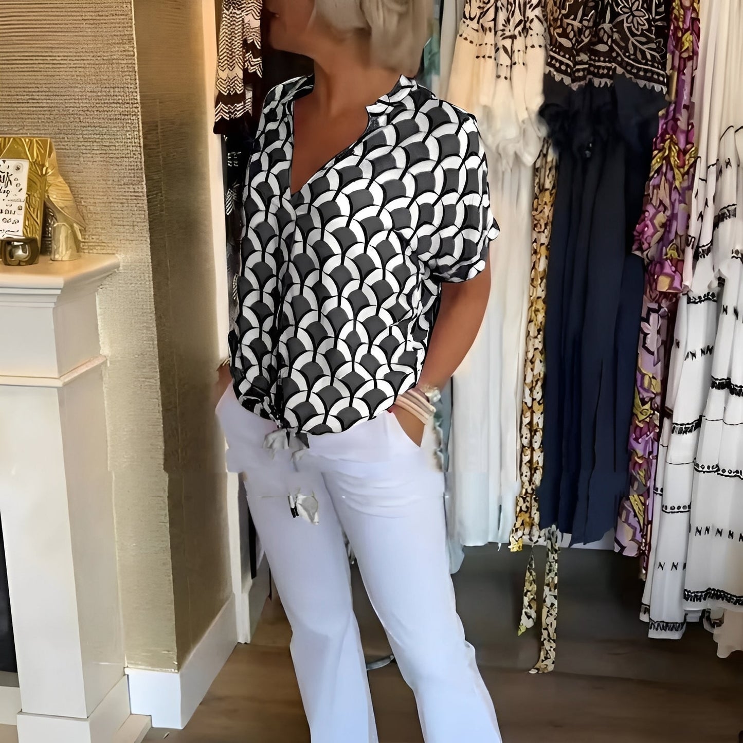 Celia - Trendigt Top med Mönster för Den Moderna Kvinnan