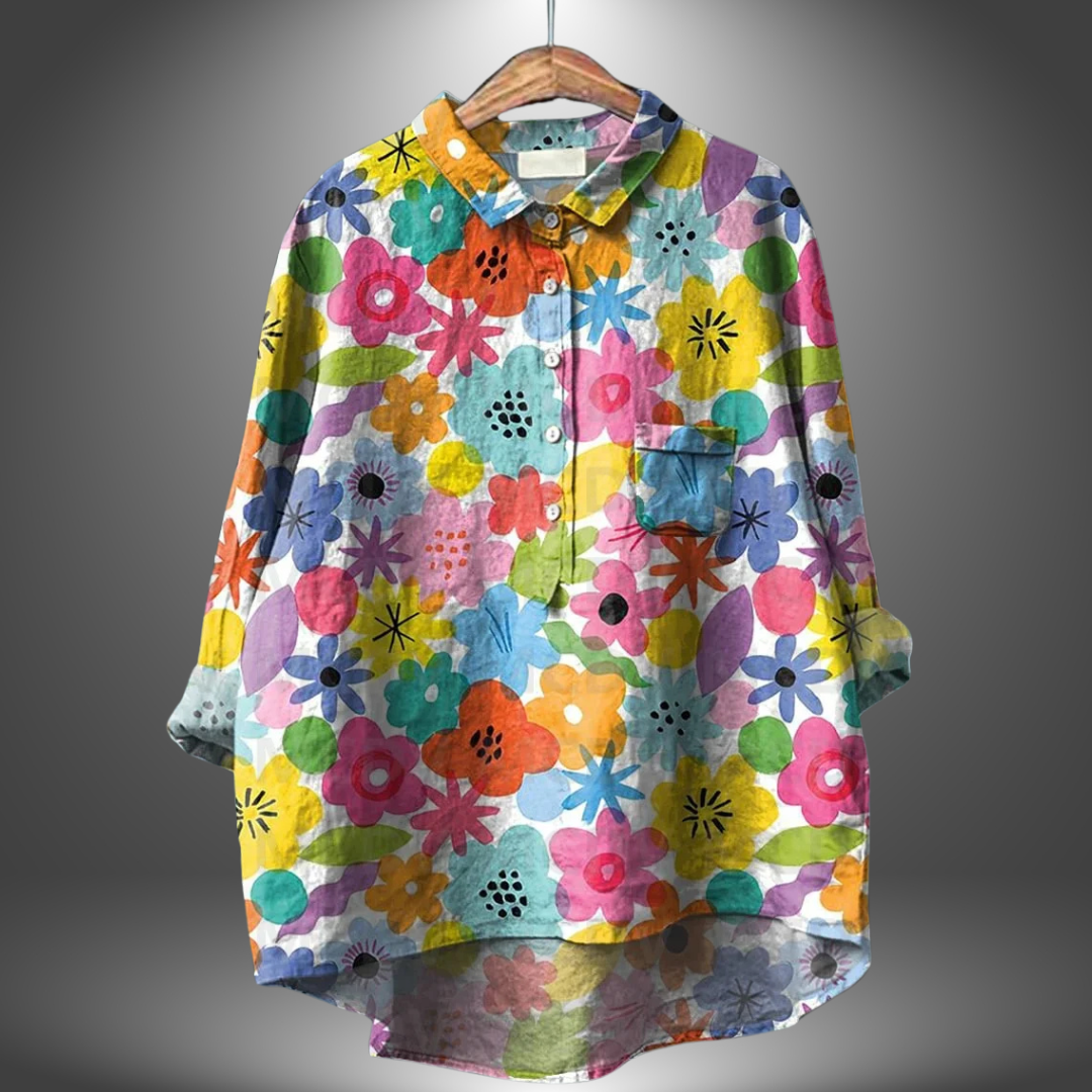 Blus för kvinnor med långärmar och blommönster