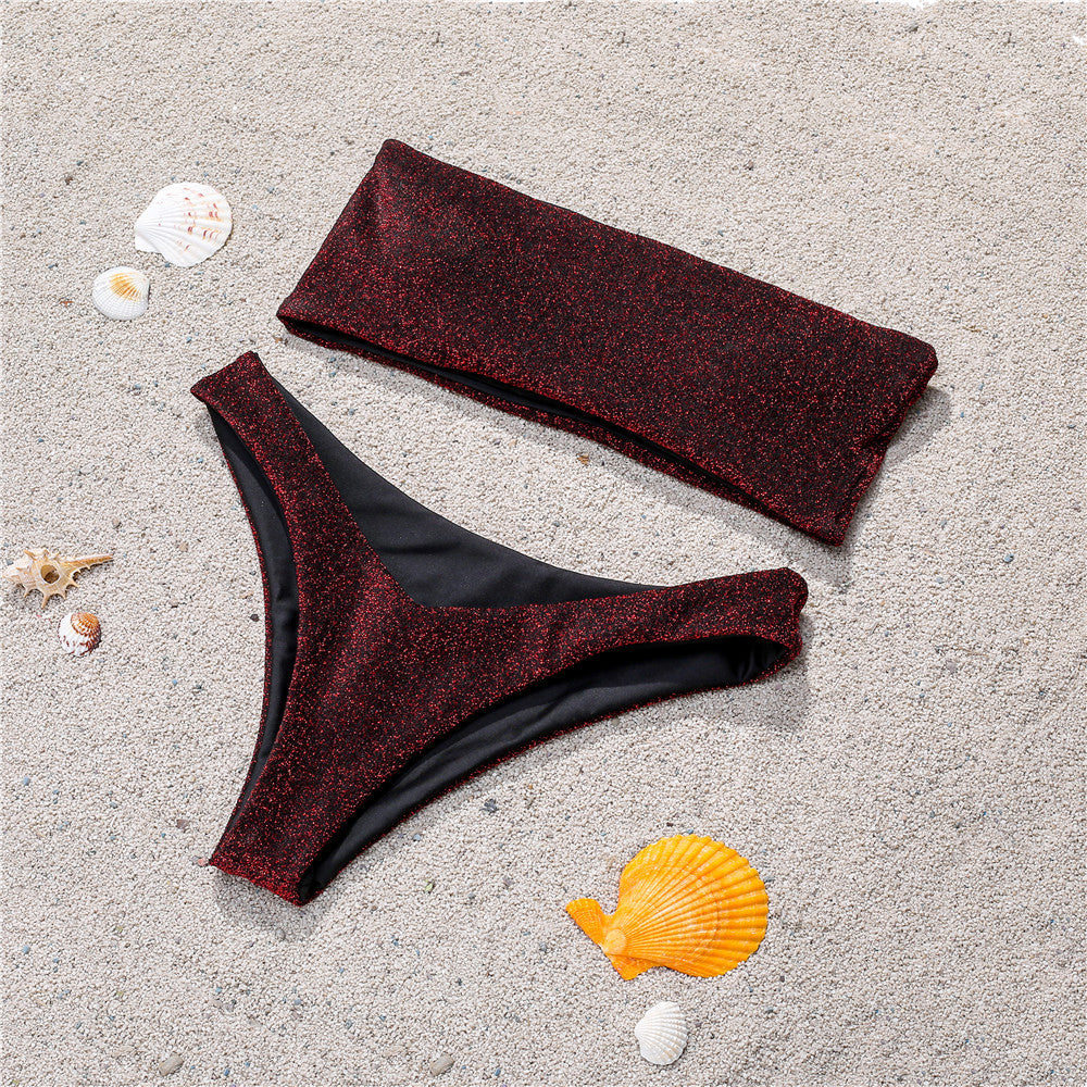 Strålande Bandeau-Bikini för Kvinnor med Glänsande Topp