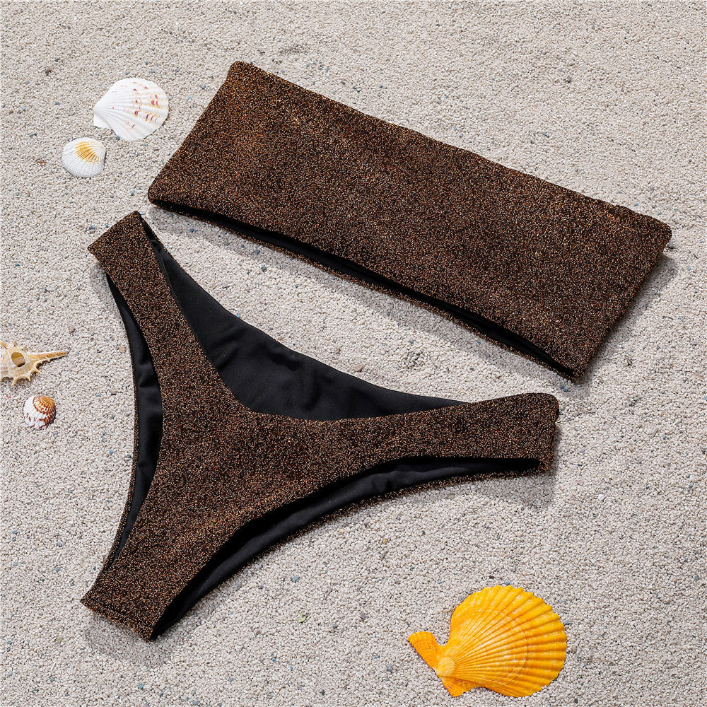 Strålande Bandeau-Bikini för Kvinnor med Glänsande Topp