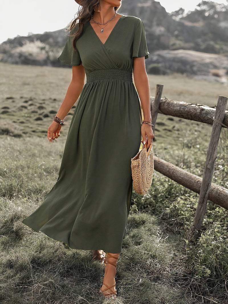 Maxiklänning med V-ringning för kvinnor i boho-stil