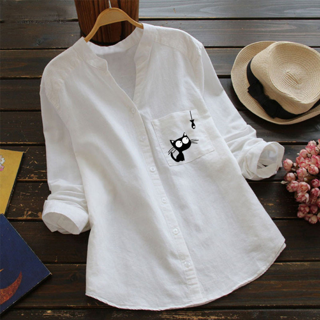 Chic Bluse med Legende Kattesilhuet