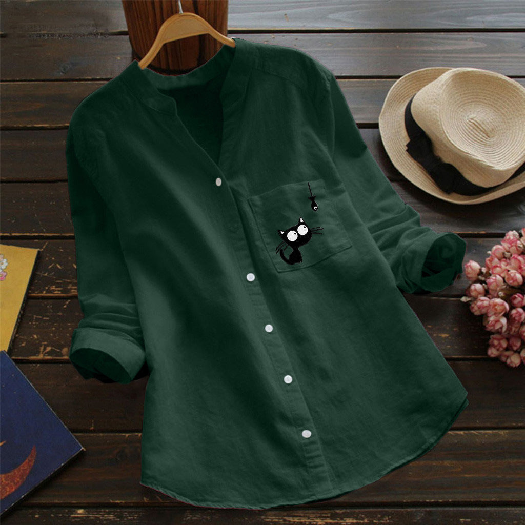 Chic Bluse med Legende Kattesilhuet