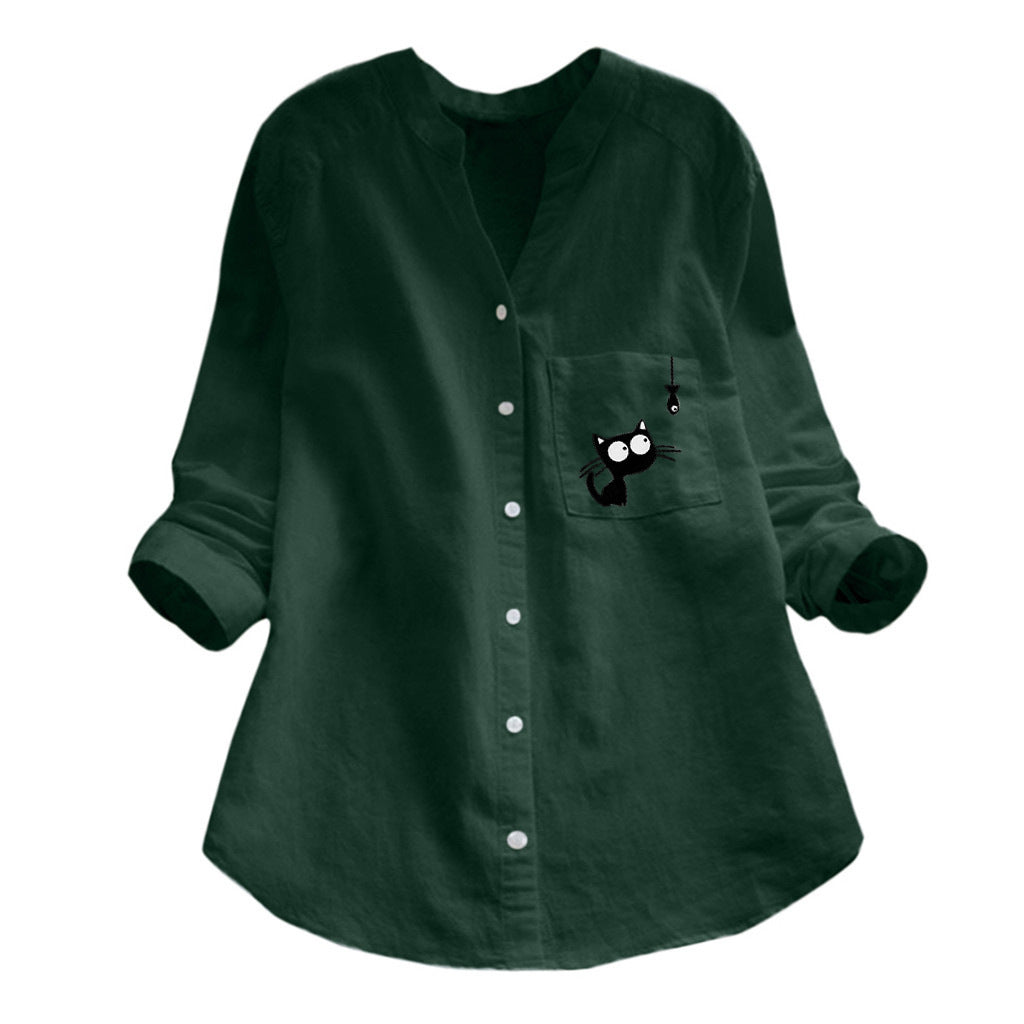Chic Bluse med Legende Kattesilhuet