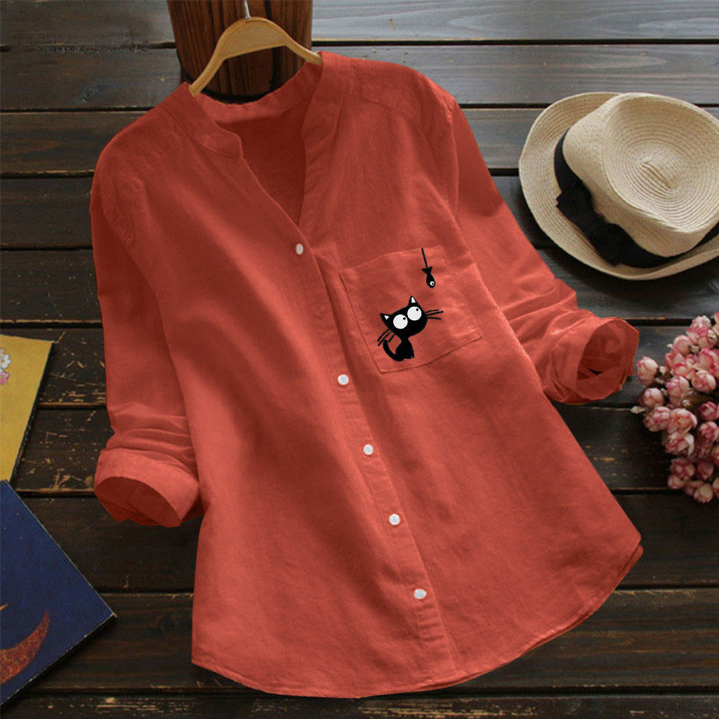 Chic Bluse med Legende Kattesilhuet