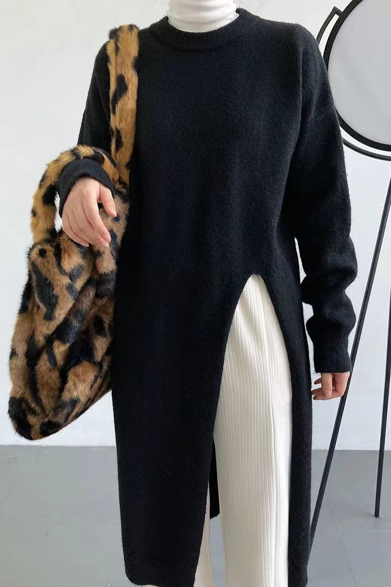 Klassisk Strikkjole med Chic Slids