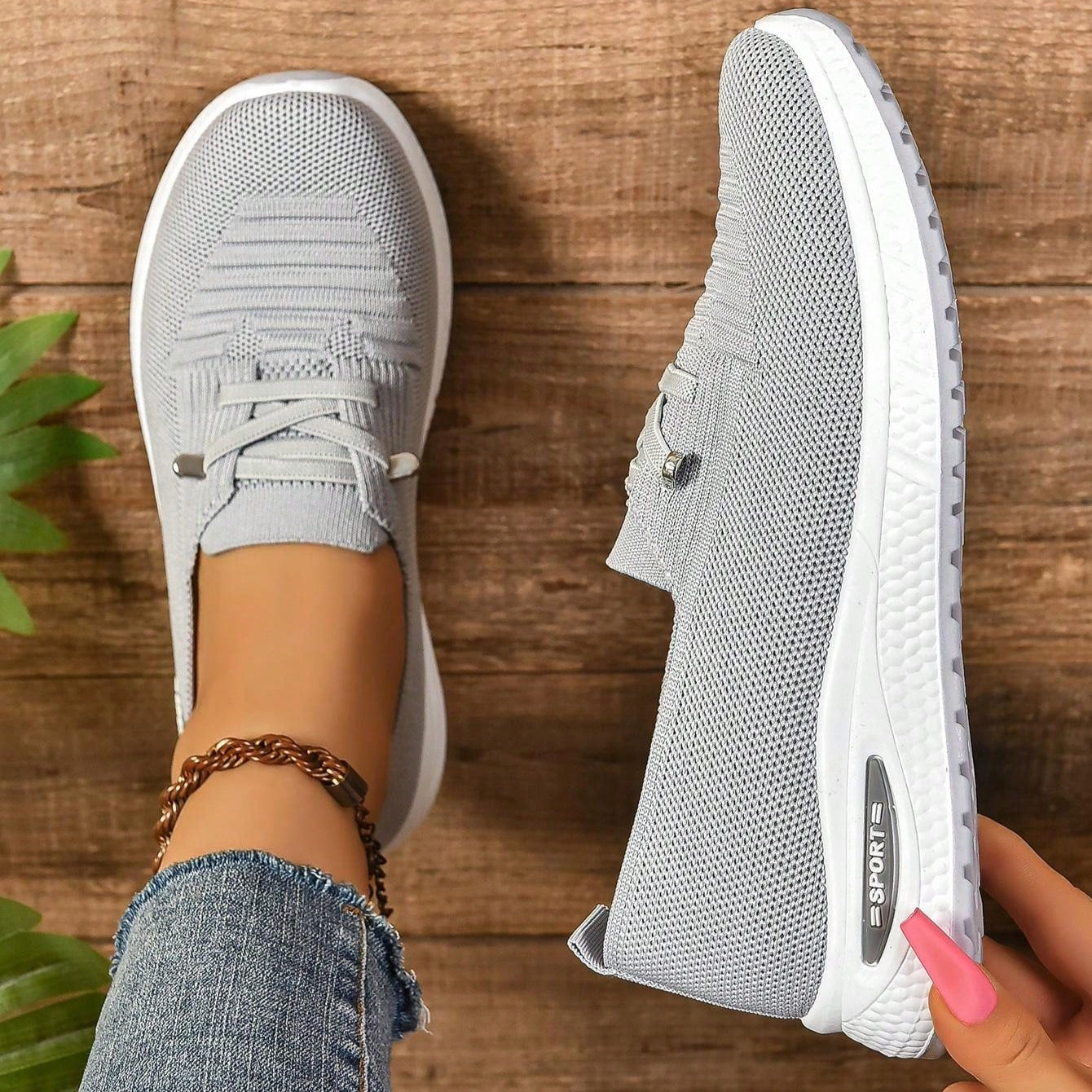 Dam Sneakers Slip-On med Breda Tår