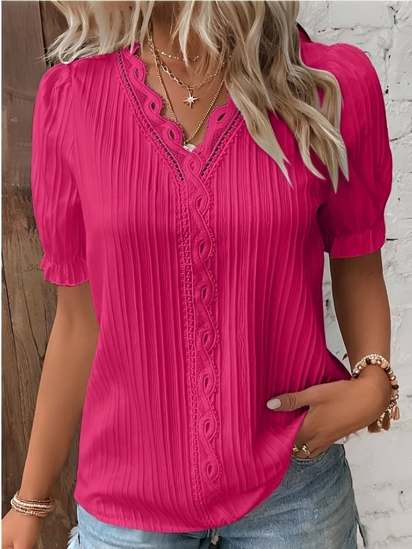 Astrid - Elegant Blus med V-ringning för Kvinnor