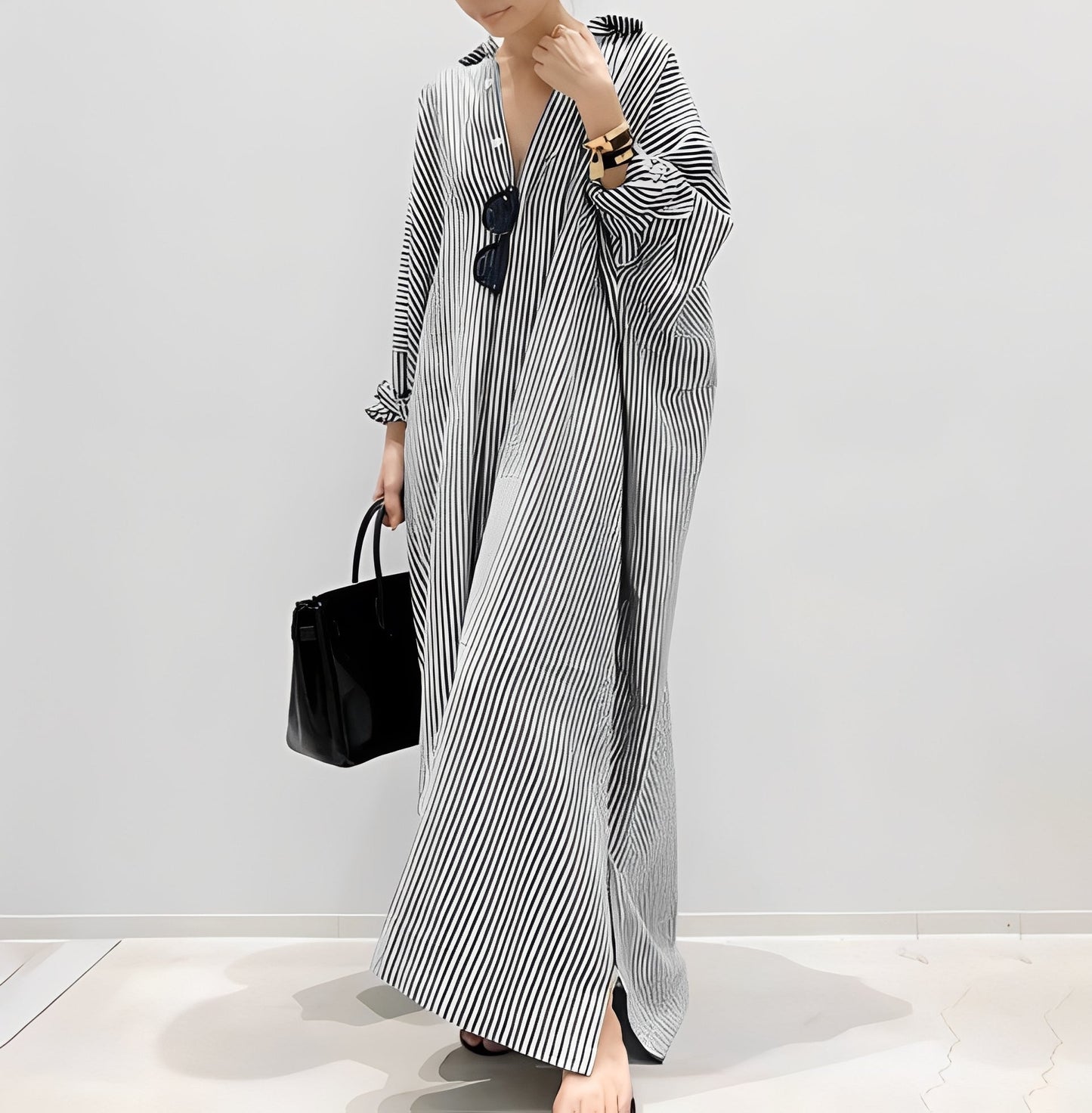 Celestia - Elegant Randigt Klänning för Kvinnor